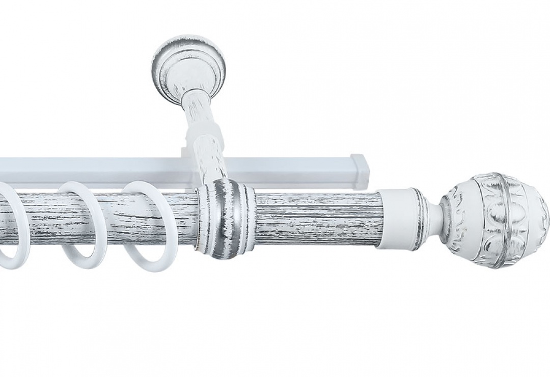 Карниз д.28 двойной Валанс белое серебро  2,4 м. с наконечником