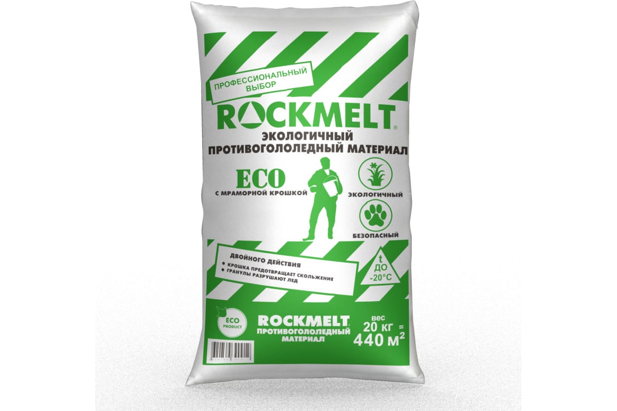 Реагент противогололедный Rockmelt ECO 20кг с мраморной крошкой