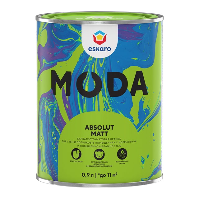 Краска влагостойкая ESKARO Moda Absolut Matt  База А  0,9л Бархатисто-матовая