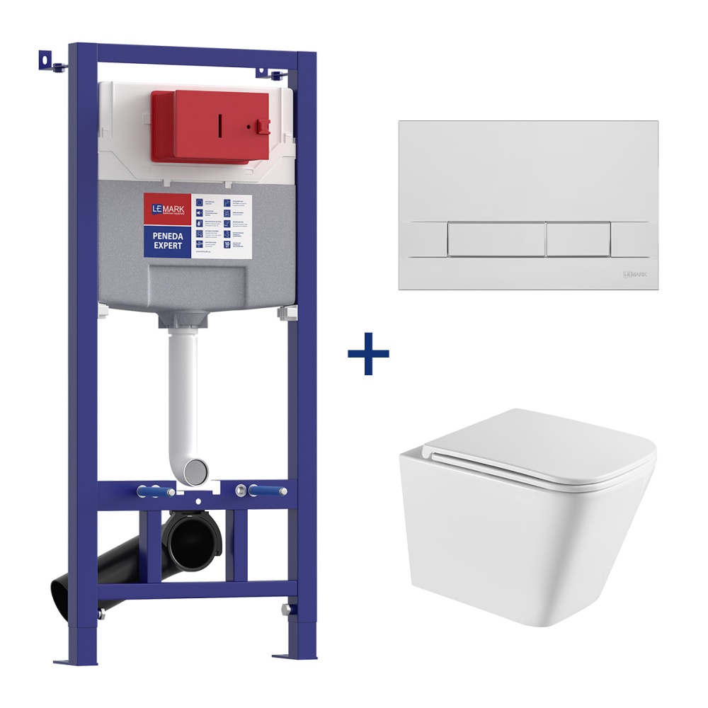Система инсталляции Peneda LeMark 3 в 1: кнопка BIT белый глянец, унитаз безободк. Торнадо FLOREX