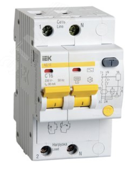 Выключатель авто. дифференц тока АД-12 2Р, 16А, 30мА MAD10-2-016-C-030 IEK