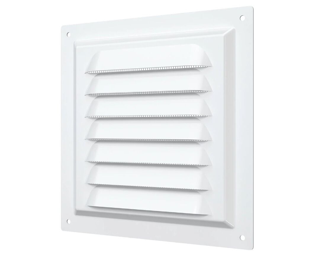 Решетка вент. накладная 150*150 МЭ белая металлическая с сеткой