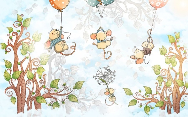 Фотопанно 3D KID-115" Мышки на шариках"(300*270) песок Росси