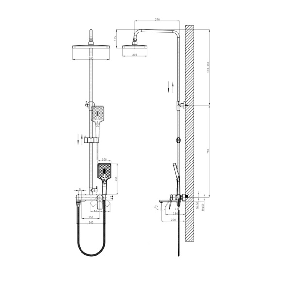 Душевая стойка с тропическим душем и смесителем OSGARD BRETTA GUN GREY А52050 вороненая сталь