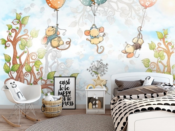 Фотопанно 3D KID-115" Мышки на шариках"(300*270) песок Росси