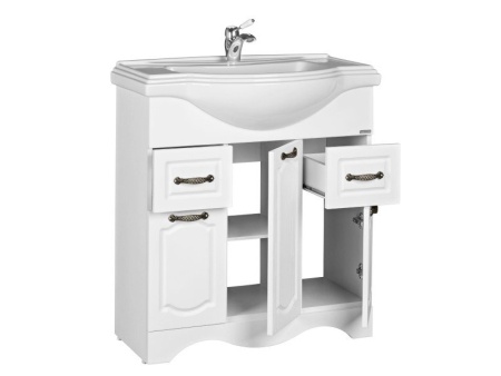 Мебель д/ванной Классика RICH 80 тумба Белое Дерево 2ящ. БЕЗ УМДомино
