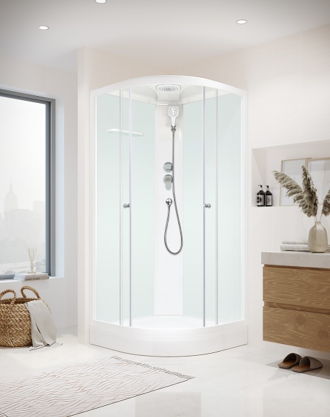 Кабина душевая Domani-Spa Delight Slim 2дв 110, 100*100*218 б/электр., низк. под, мат.стек., бел.ст