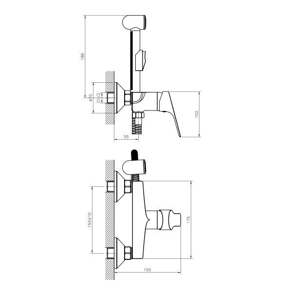 Смеситель гигиенический одноручный хром Россинка RS29-52