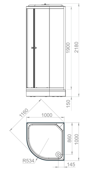 Кабина душевая Domani-Spa Delight Slim 2дв 110, 100*100*218 б/электр., низк. под, мат.стек., бел.ст