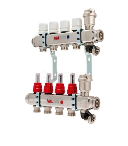 Коллекторная группа 1", 5-выходов 3/4"ЕК с расходомерами, нерж.сталь