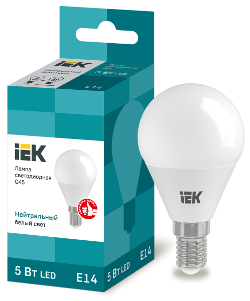 Лампа светодиодная LED-шар  5Вт 220В Е14 4000K 450Лм IEK