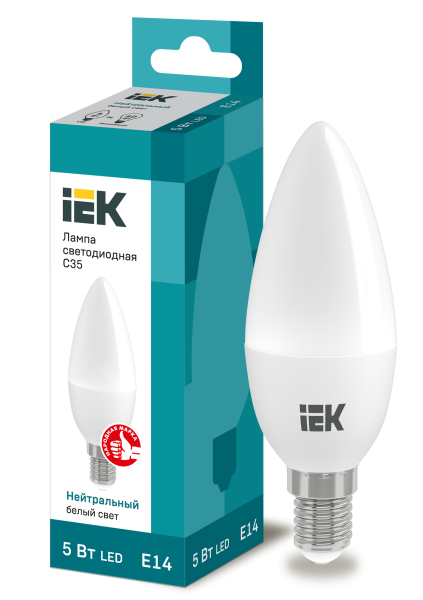 Лампа светодиодная LED-свеча  5Вт 220В Е14 4000K 450Лм IEK
