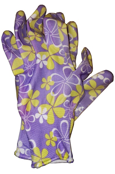 Перчатки нейлон с принтом сиреневые 5887