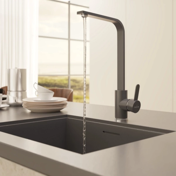 Смеситель кухня MIXLINE ML-GS14 (342) графит высокий излив