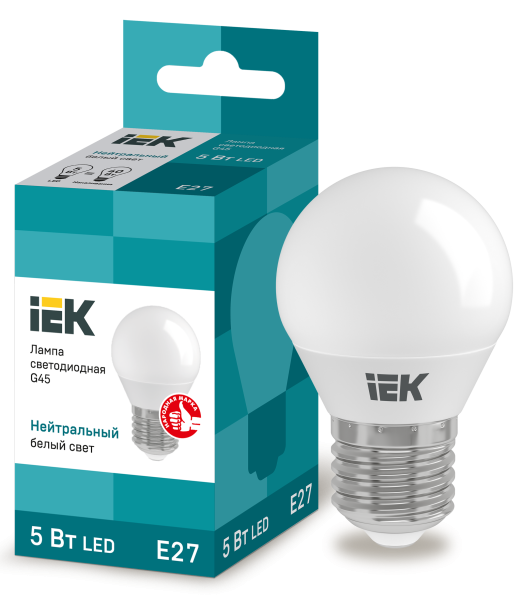 Лампа светодиодная LED-шар  5Вт 220В Е27 4000K 450Лм IEK
