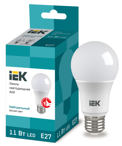 Лампа светодиодная LED 11Вт 220В Е27 4000K 990Лм А60 IEK
