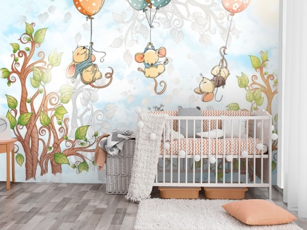 Фотопанно 3D KID-115" Мышки на шариках"(300*270) песок Росси