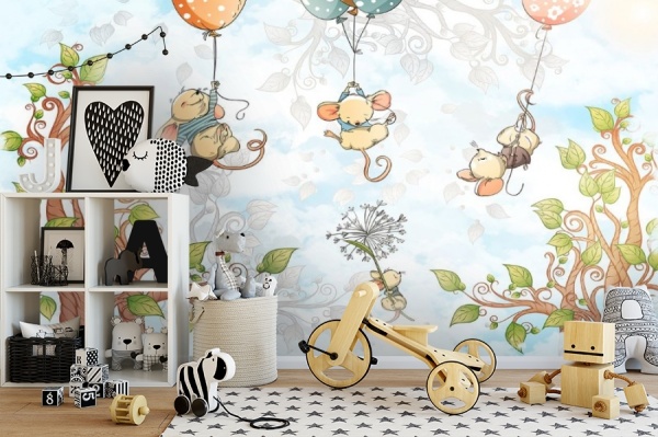 Фотопанно 3D KID-115" Мышки на шариках"(300*270) песок Росси