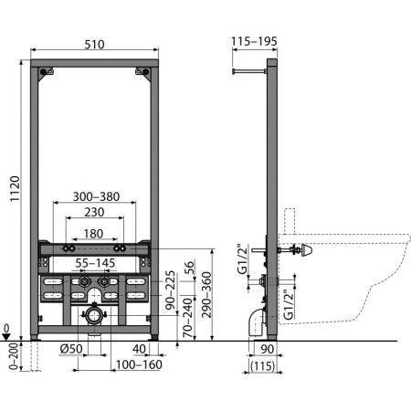 Инсталляция AlcaPlast для биде A105/1120 (высота монтажа 112 см)