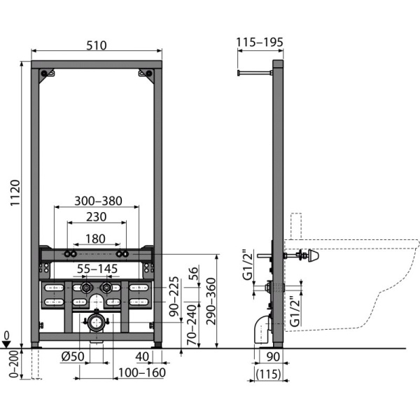 Инсталляция AlcaPlast для биде A105/1120 (высота монтажа 112 см)