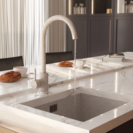 Смеситель кухня MIXLINE ML-GS15 (328) бежевый высокий излив