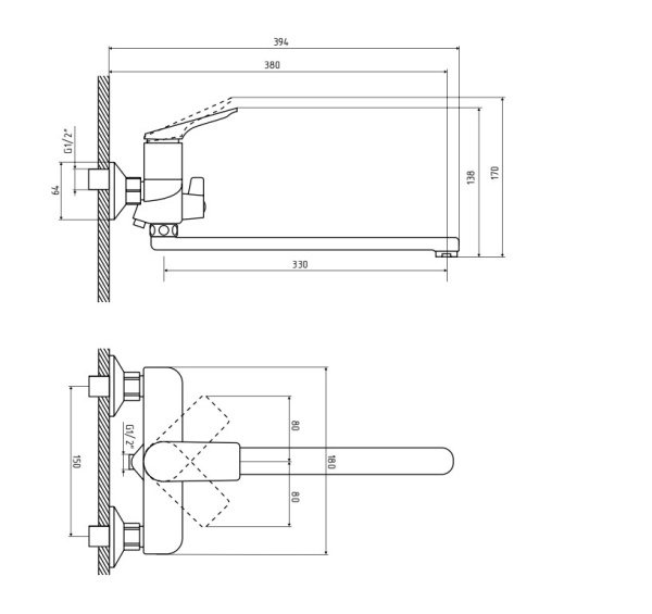 Смеситель ванна/душ OSGARD SOLEN BLACK A58223 черный с длинным изливом