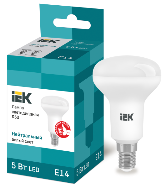 Лампа светодиодная LED-R50 5Вт 220В Е14 4000K IEK