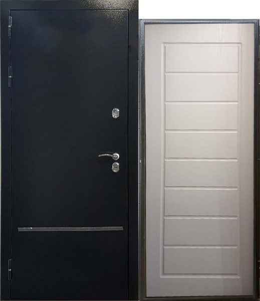 Дверь .  металл СТРАЖ 3К-тепло Черная шагрень/белое дерево 960*2050*100 лев 