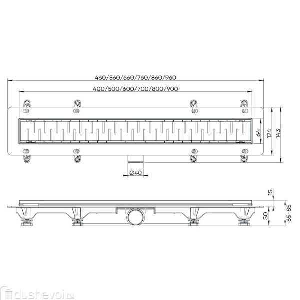 Трап VECONI Stesso Graphite 800мм (VS800GR) горизонтальный выход D40