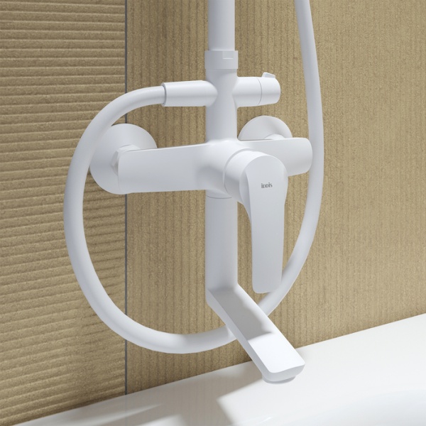 Смеситель ванна IDDIS Ray с верхним душем и изливом, белый матовый RAYWT3Fi06