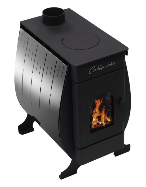 Печь отопительно-варочная (воздухогрейная) Сибирячка-9, кожух нержавейка, 150м3, D115, НМК