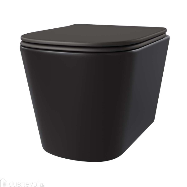 Унитаз подвесной "Correto" черный матовый безободковый, сиденье дюропласт Taliente CR25200 Nero