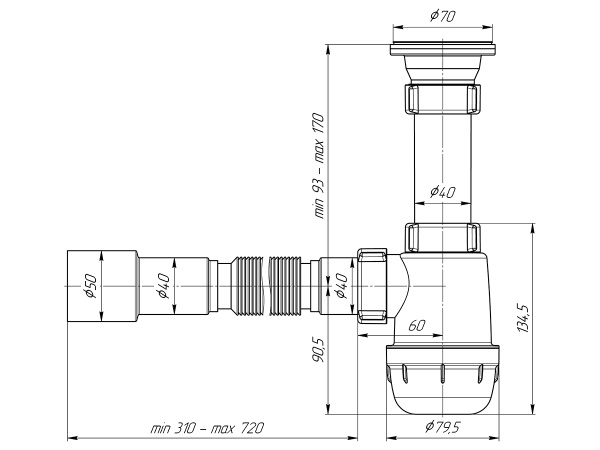 Сифон 1 1/2"*40  А0115 АНИ с гибкой трубой 40x40/50