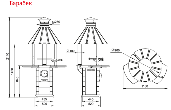 Гриль с печью под казан Барабек, 2140мм, черная бронза, ТМФ