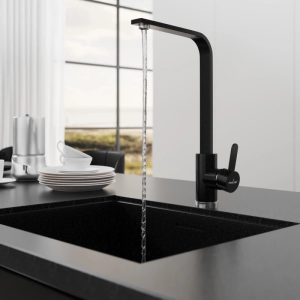 Смеситель кухня MIXLINE ML-GS14 (308) черный высокий излив