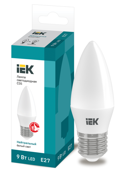 Лампа светодиодная LED-свеча  9Вт 220В Е27 4000K 810Лм IEK