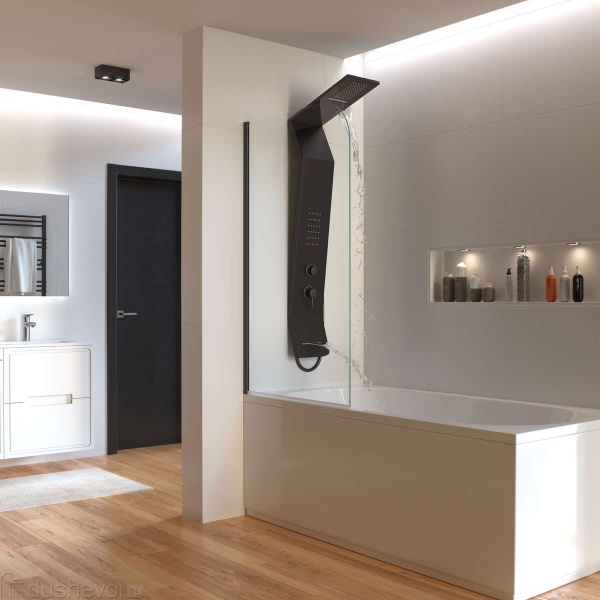 Душевая гидромассажная панель Taliente ТА-G-A06B/Bb+s 140*22 из аллюминия, черный, излив-водопад