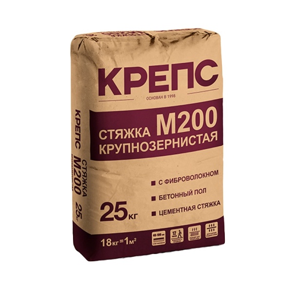 Пол ровнитель КРЕПС Выравнивающая стяжка М200, 25.0кг армиров. фиброволокном