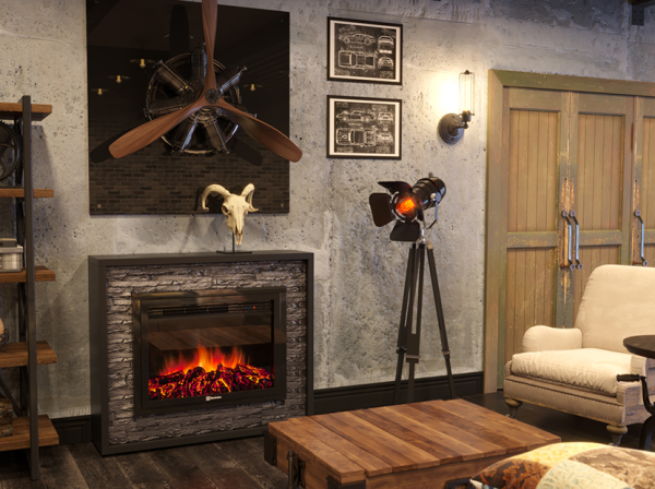 Портал для камина Loft 30, 1180х985х300мм, 37кг, камень черный, эмаль черная Electrolux