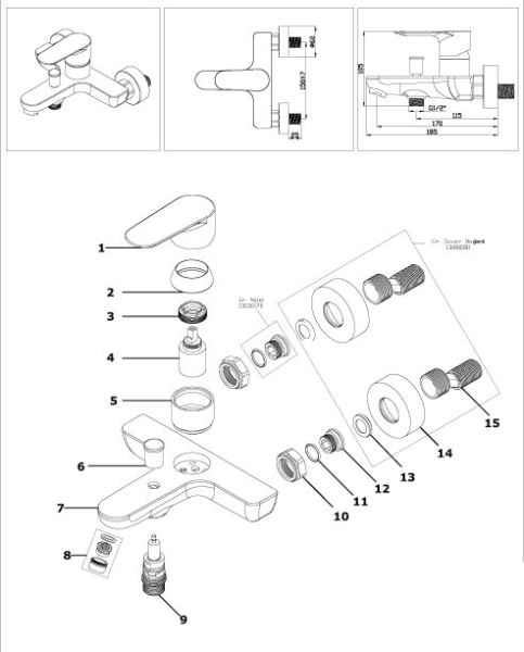 LEYA Azario Смеситель для ванны с коротким изливом хром AZ-15920501