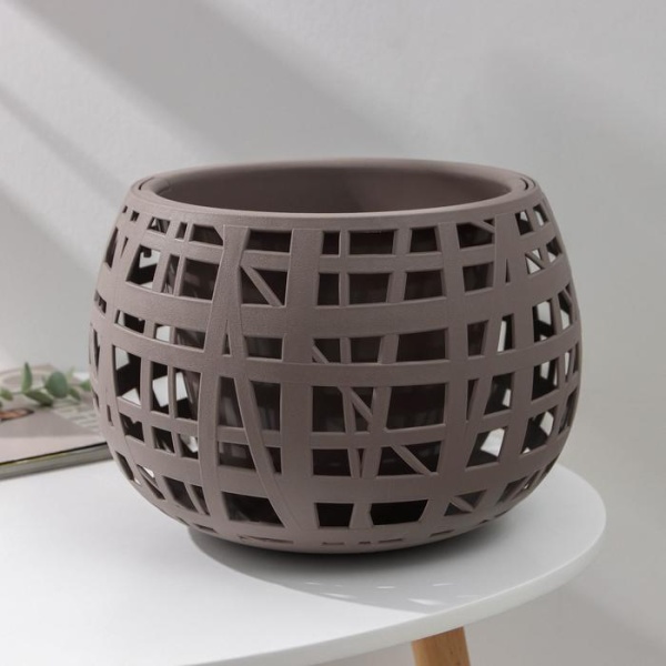 Кашпо пластм. Хаос 290*200мм с вставкой серый 4,0л М3142