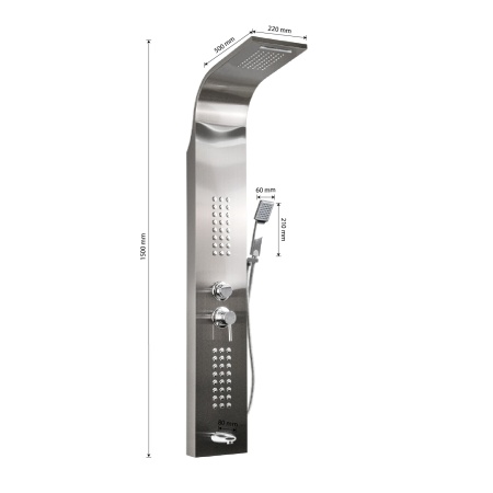 Душевая панель GFmark "тропический душ" ГРАФИТ с двумя лейками, корпус нерж.сталь 5521