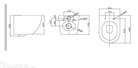 Унитаз подвесной "Amato" черный матовый, безободковый, сиденье дюропласт Taliente AM25010 Nero