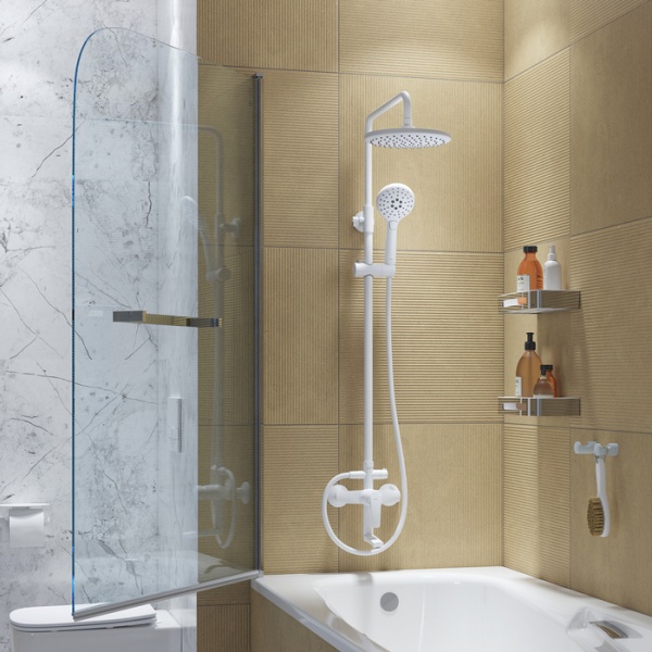 Смеситель ванна IDDIS Ray с верхним душем и изливом, белый матовый RAYWT3Fi06