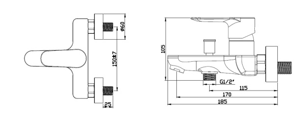 LEYA Azario Смеситель для ванны с коротким изливом хром AZ-15920501