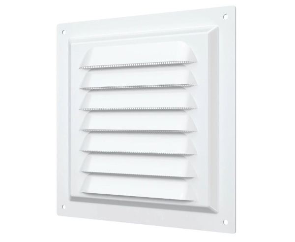 Решетка вент. накладная 150*150 МЭ белая металлическая с сеткой
