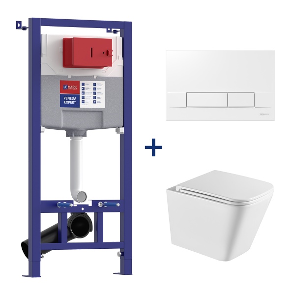 Система инсталляции PenedaExpert LeMark 3 в 1: кнопка BIT белый глянец,унитаз безоб. Торнадо FLOREX