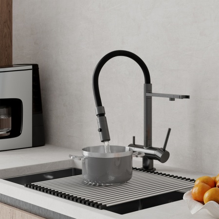 Смеситель кухня IDDIS Ace с фильтром и гибким изливом, графит ACEGMFFi05